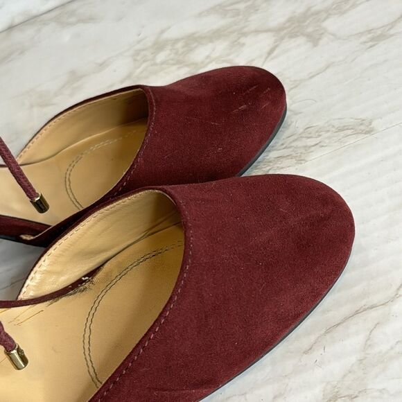 Unisa ladies burgundy ankle tie suede block heels size 8.5m - Picture 6 of 10